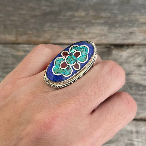 Lapis Tibetan Silver Ring Elegant Bohemian Style Ring
