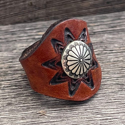 One of a Kind Leather Mandala Boho Ring