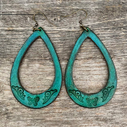 One of a Kind dark turquoise drop leather earrings