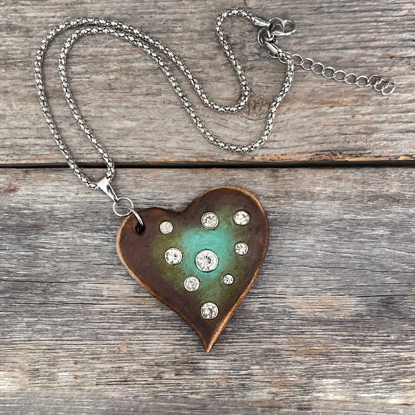 MADE TO ORDER - Leather Heart Swarovski Crystals Pendant Necklace