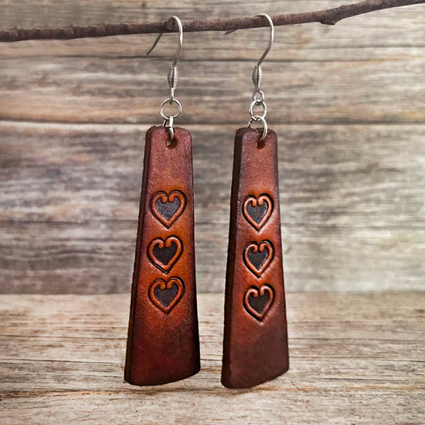 MADE TO ORDER - 3 Hearts Leather Drop Earrings | Artisanal Elegance