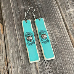 MADE TO ORDER - Leather Turquoise Stripes Earrings with Rivets