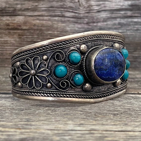 Natural Stone Hand Tooled Cuff Bracelet | Boho Accessories