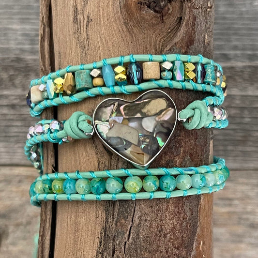 Braided 3 Tier Bracelet Mother of Pearl Heart