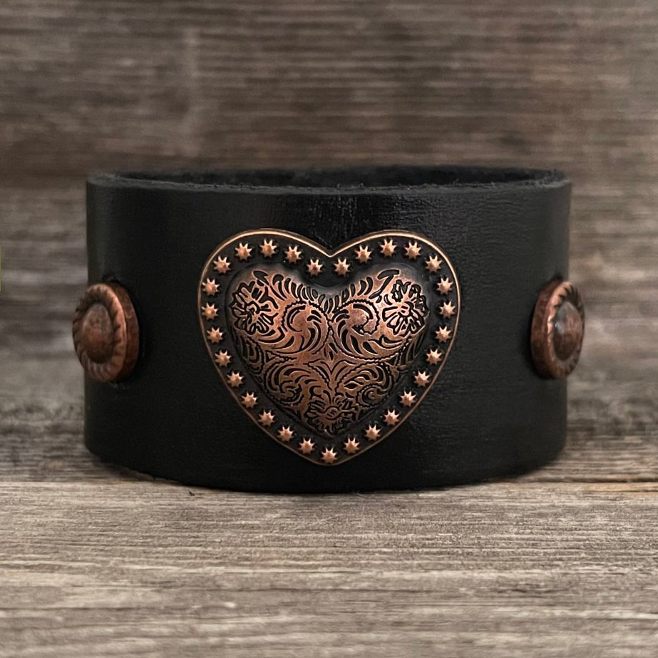 MADE TO ORDER - Genuine Leather Heart Copper Concho Bracelet