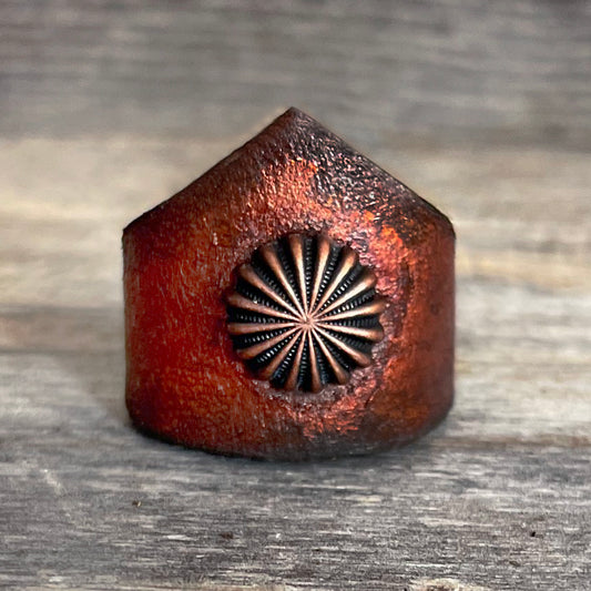 MADE TO ORDER - Crown-Shape Copper Concho Leather Ring