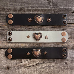 MADE TO ORDER - Genuine Leather Heart Copper Concho Bracelet