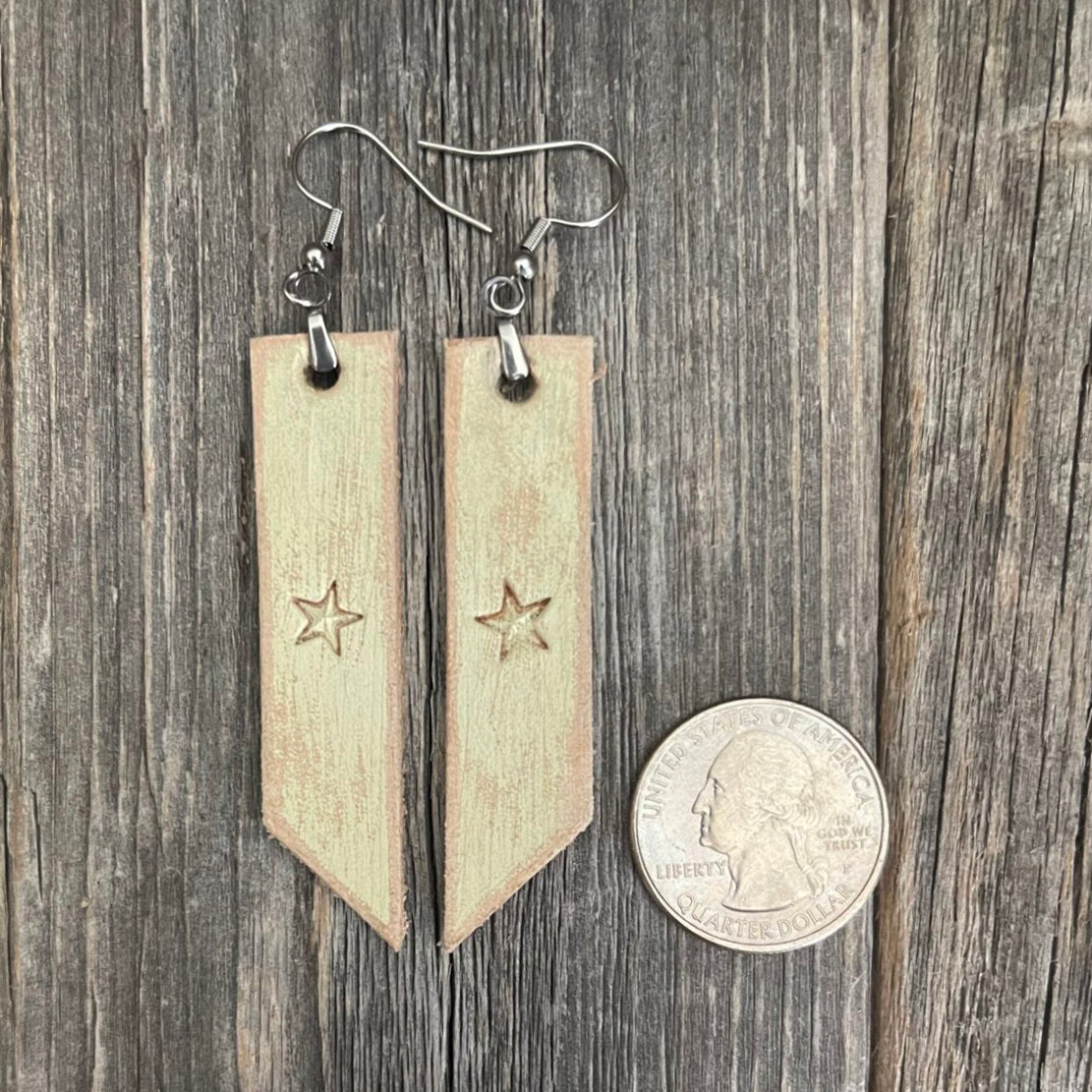 MADE TO ORDER - Genuine Leather Drop Boho Stripes Earrings with Star