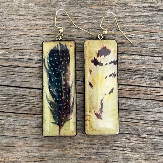 "FEATHERS " Handmade Poly Clay Painted Boho Earrings