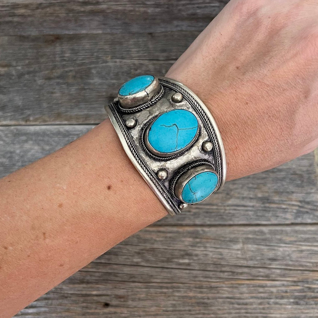 Natural Stone Hand Tooled Cuff Bracelet | Boho Accessories