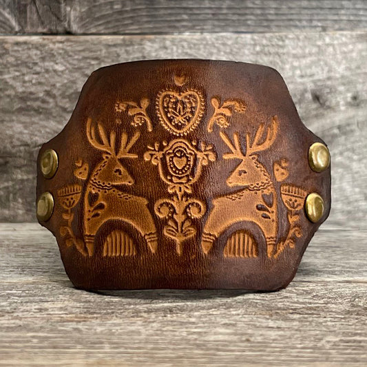 MADE TO ORDER - Genuine Leather Bracelet with Tooled Deer Design