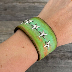 MADE TO ORDER - Lime green Leather Bracelet with Star Rivet