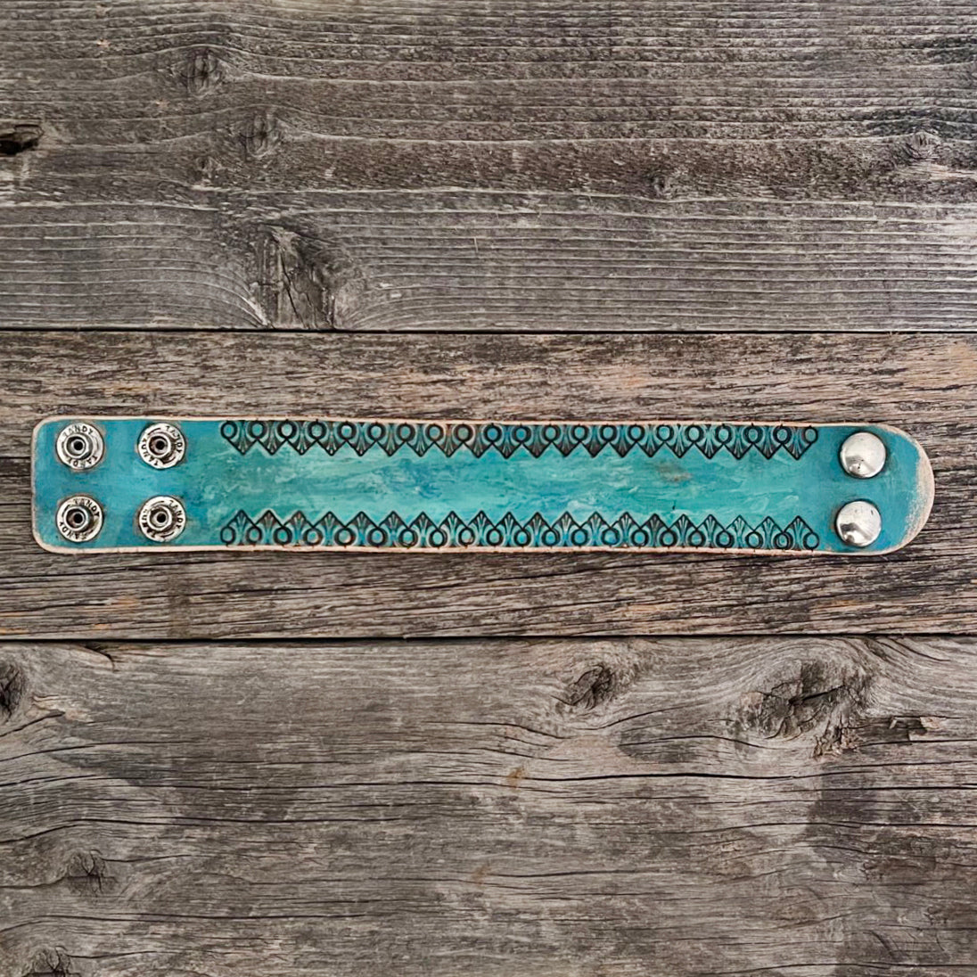 One of a kind, Genuine Leather Boho Bracelet Tooled Pattern