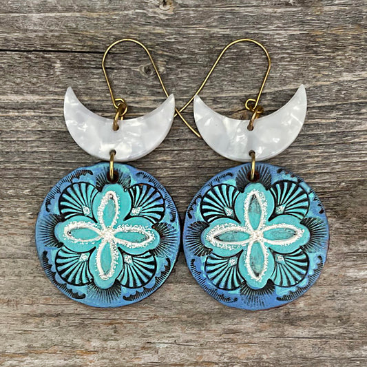 One of a Kind Leather and Nacar Earrings | Bohemian Style