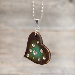 MADE TO ORDER - Leather Heart Swarovski Crystals Pendant Necklace