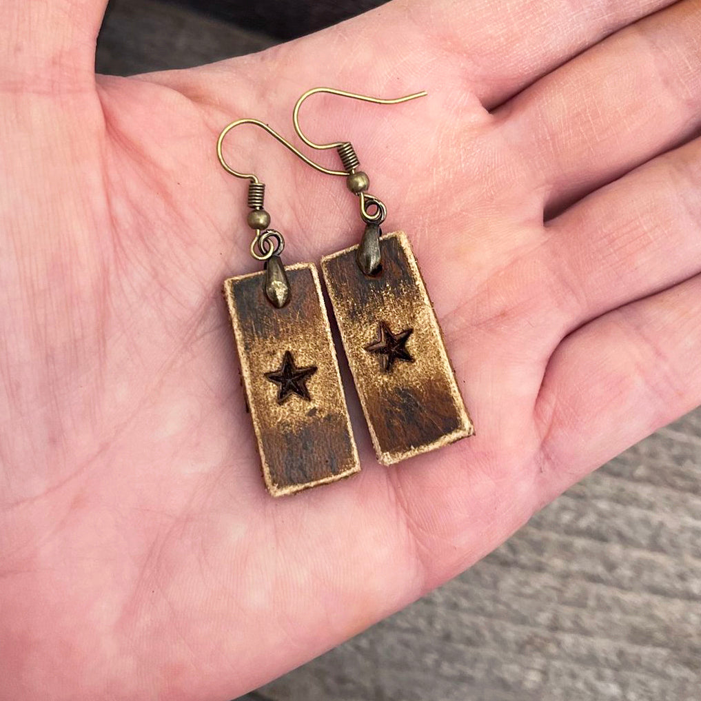 MADE TO ORDER - Small star drop boho leather earrings