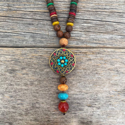 Handmade Natural Wood beads Tibetan Long Necklace