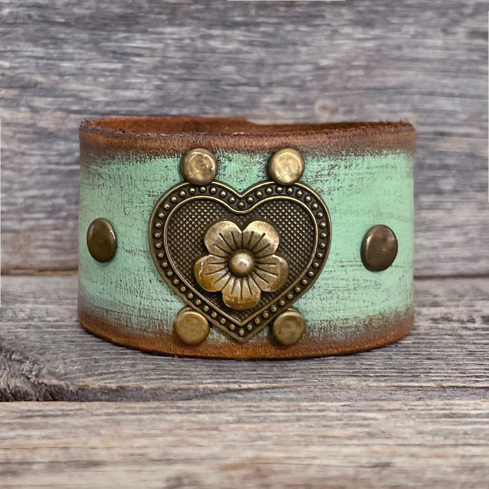 MADE TO ORDER - Distressed Aqua Leather Bracelet | Boho Accessories