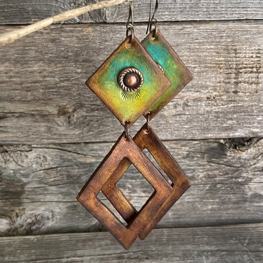 MADE TO ORDER -Leather Dangle Rhomboids Boho Earrings