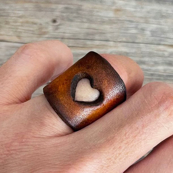 MADE TO ORDER - Die Cut Big Heart Leather Ring