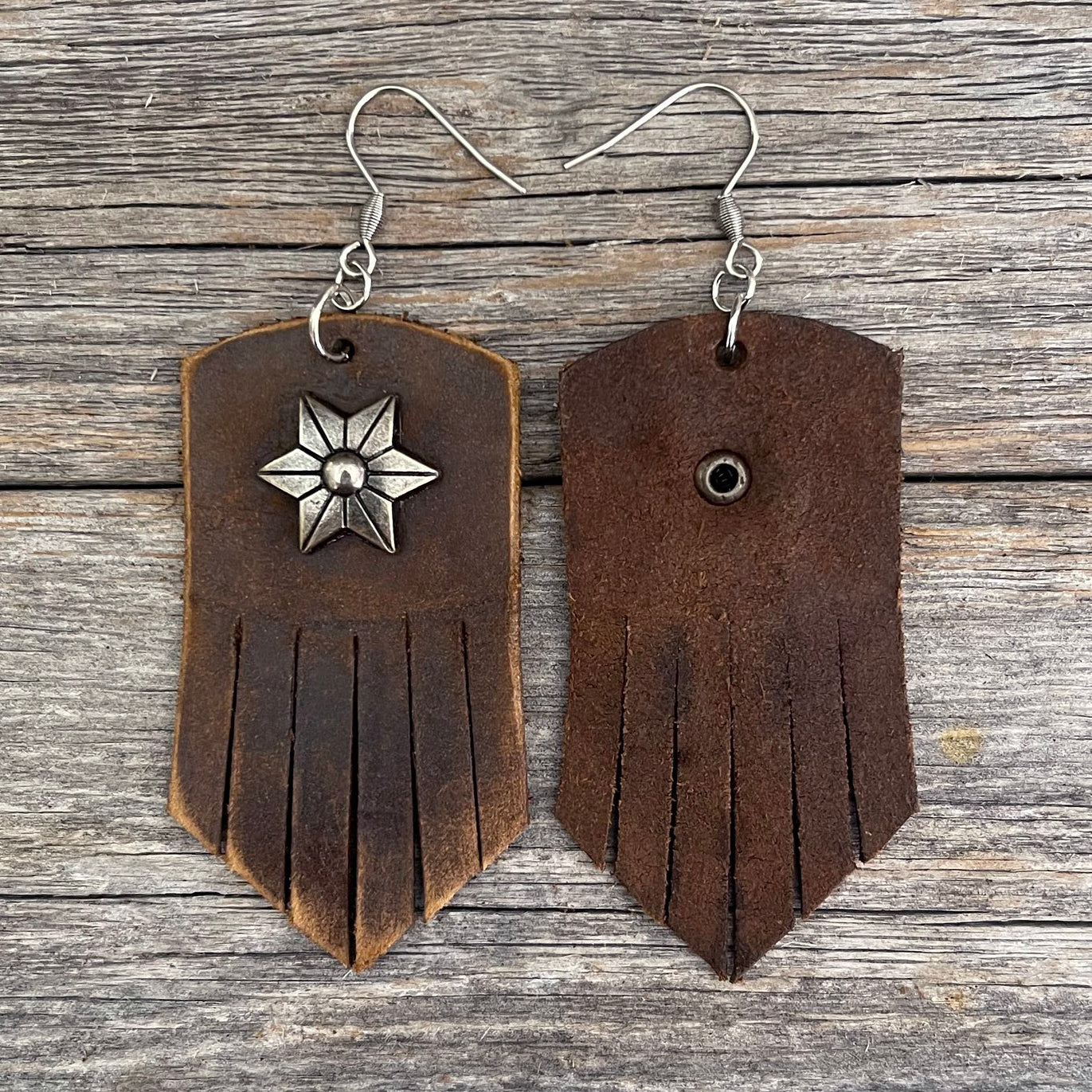 MADE TO ORDER - Leather Fringe Earrings with Star Rivets