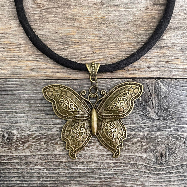 MADE TO ORDER - Tibetan Butterfly Leather Necklace