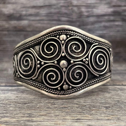 Tibetan Silver Hand Tooled Cuff Bracelet | Bohemian Charm