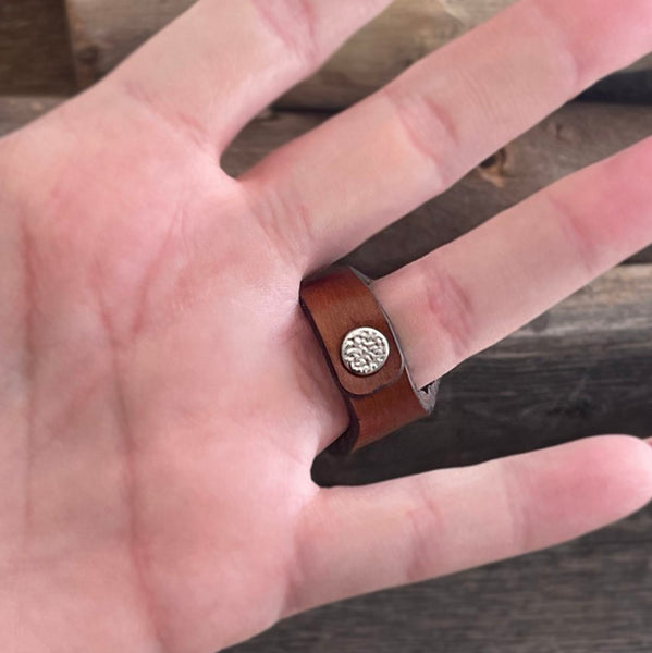 One of a Kind Leather Mandala Boho Ring