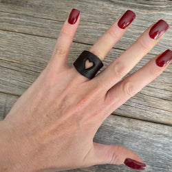 MADE TO ORDER - Die Cut Big Heart Leather Ring