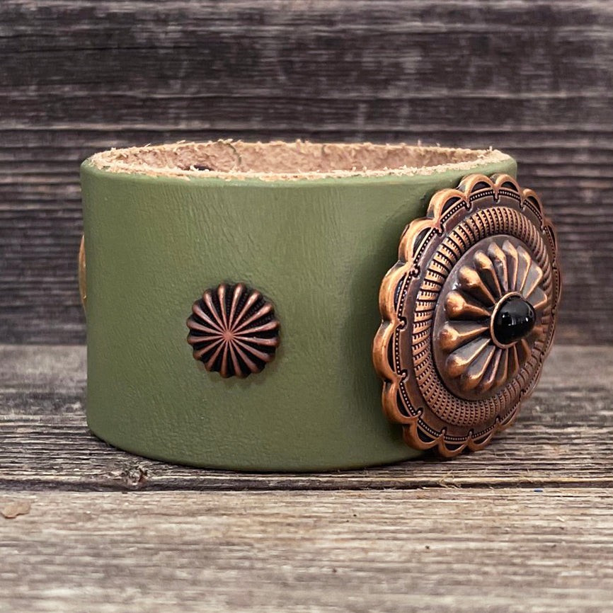 MADE TO ORDER - Light Olive Leather Bracelet Copper Concho