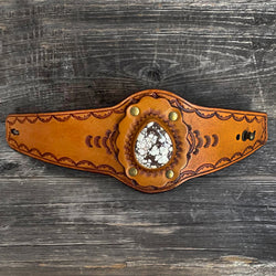 One of a Kind Tooled Leather Bracelet Genuine Appaloosa Stone