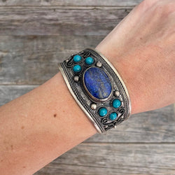 Natural Stone Hand Tooled Cuff Bracelet | Boho Accessories