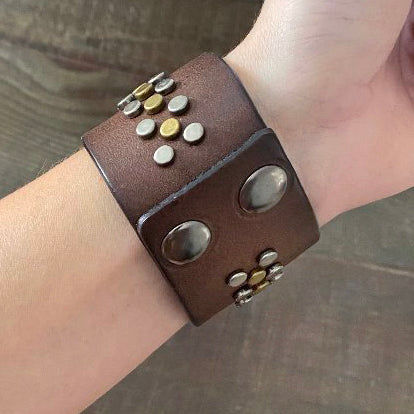 Brown Leather Bracelet with Heart Concho and Rivets