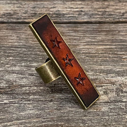 MADE TO ORDER - Antique Brass Strip Leather Inlay Ring