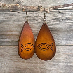 MADE TO ORDER - Christian Fish Symbol Leather Earrings | Boho Style