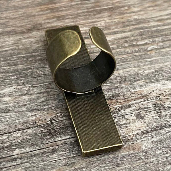 MADE TO ORDER - Antique Brass Strip Leather Inlay Ring