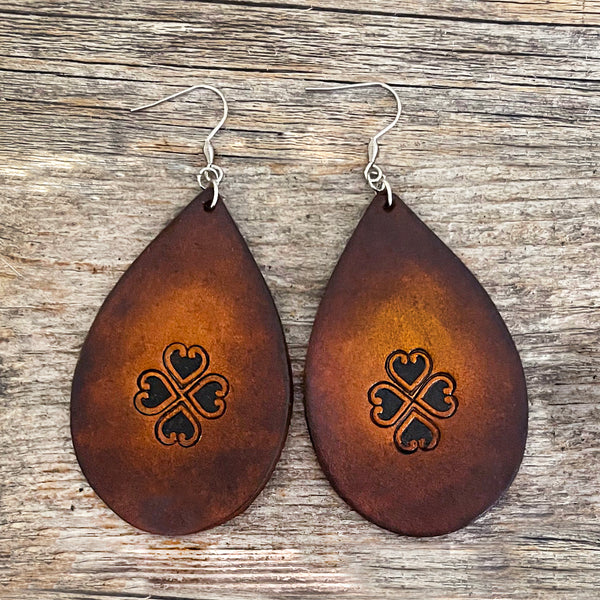 MADE TO ORDER - 4 Hearts Big Leather Drop Earrings