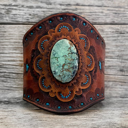 One of a Kind - Leather Bracelet with Genuine Campitos Turquoise