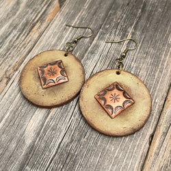 MADE TO ORDER - Leather Round Drop Copper Rivet Earrings