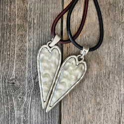 MADE TO ORDER - Tibetan Long Heart Pendant Leather Necklace