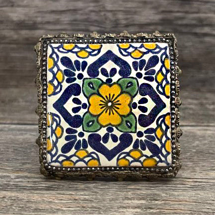 One of a Kind - Mexican Mosaic Brass Cuff Bracelet