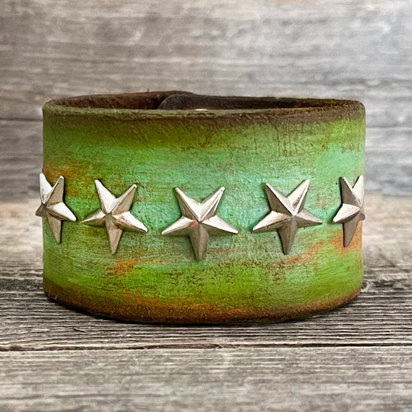 MADE TO ORDER - Lime green Leather Bracelet with Star Rivet