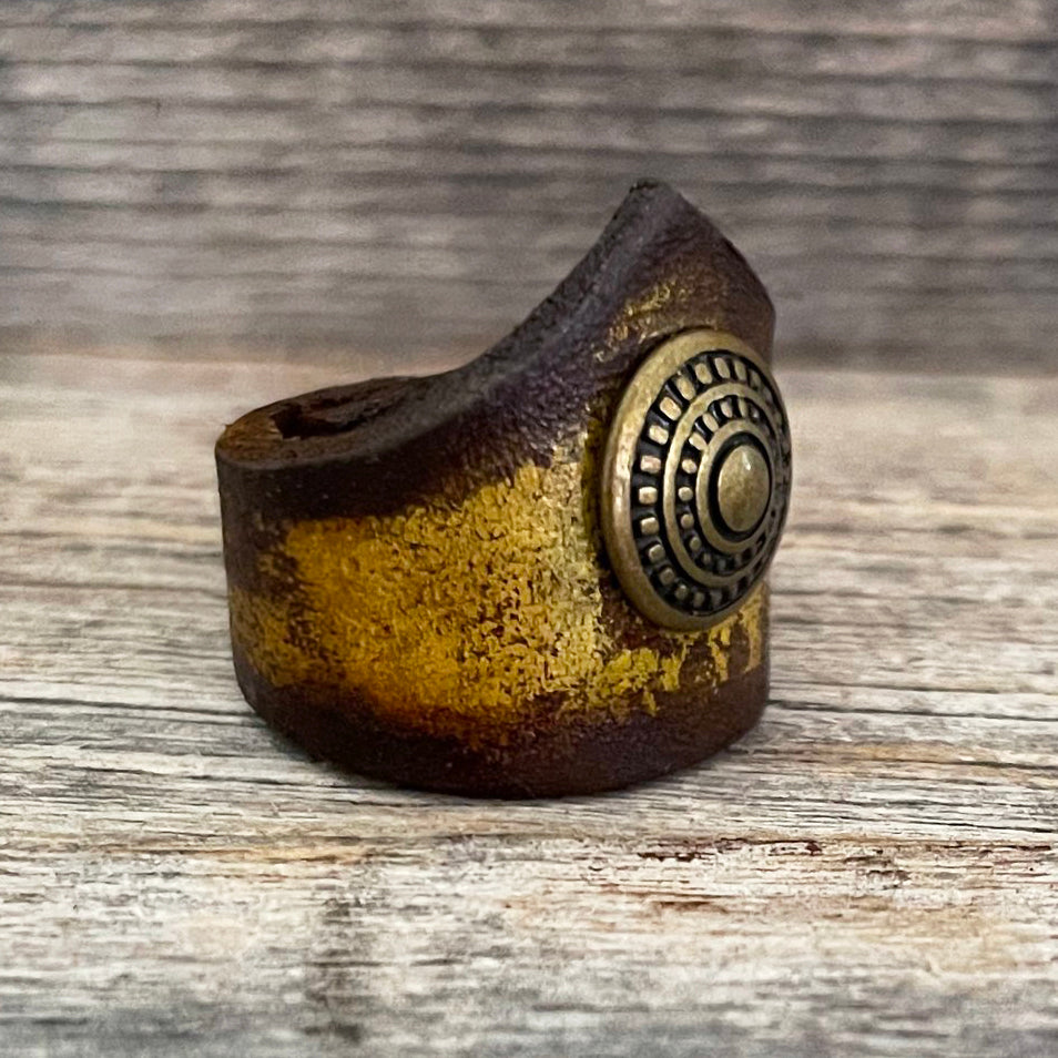 MADE TO ORDER - Crown-Shape Brass Concho Leather Ring