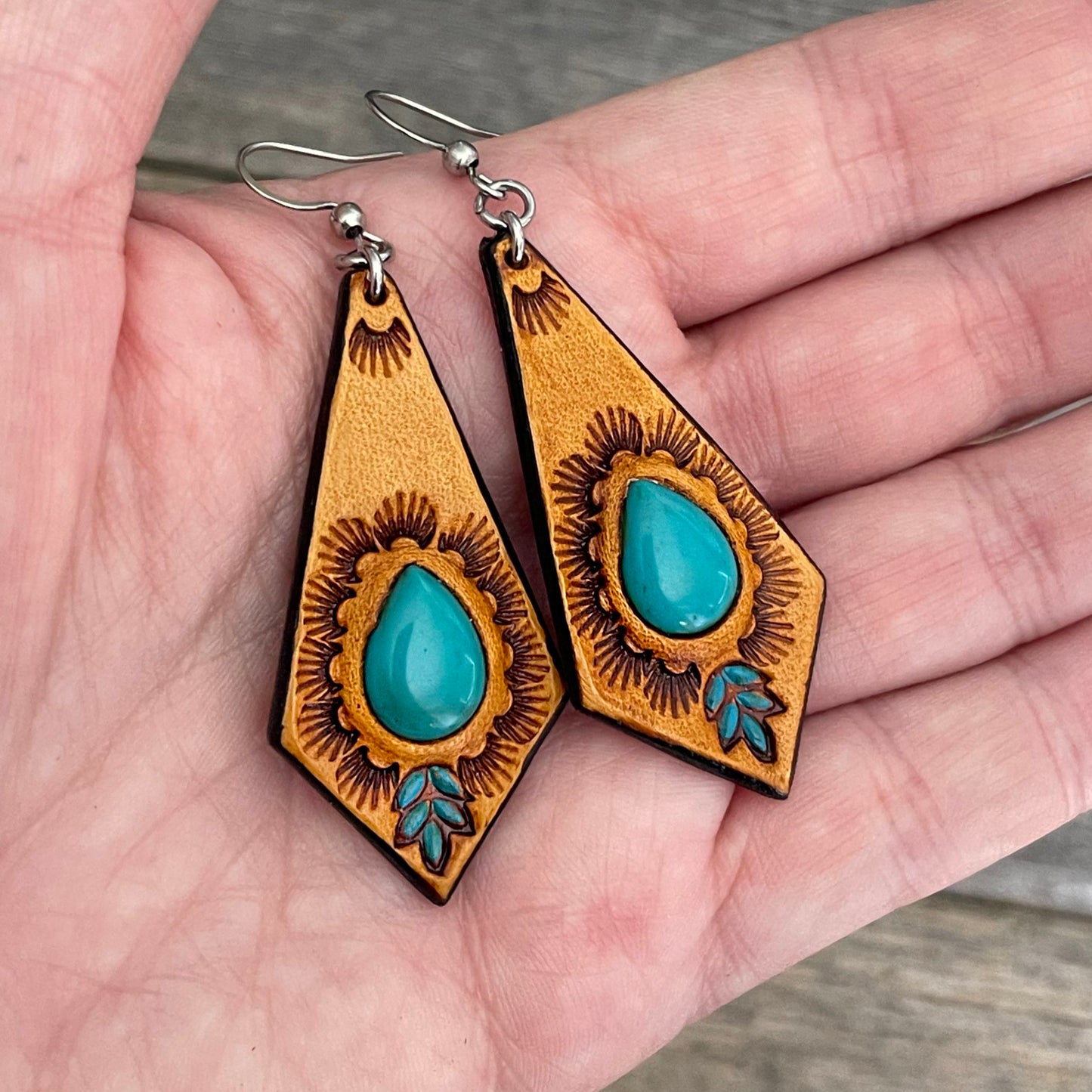 One of a Kind - Arizona Sleeping Beauty Turquoise Leather Earrings