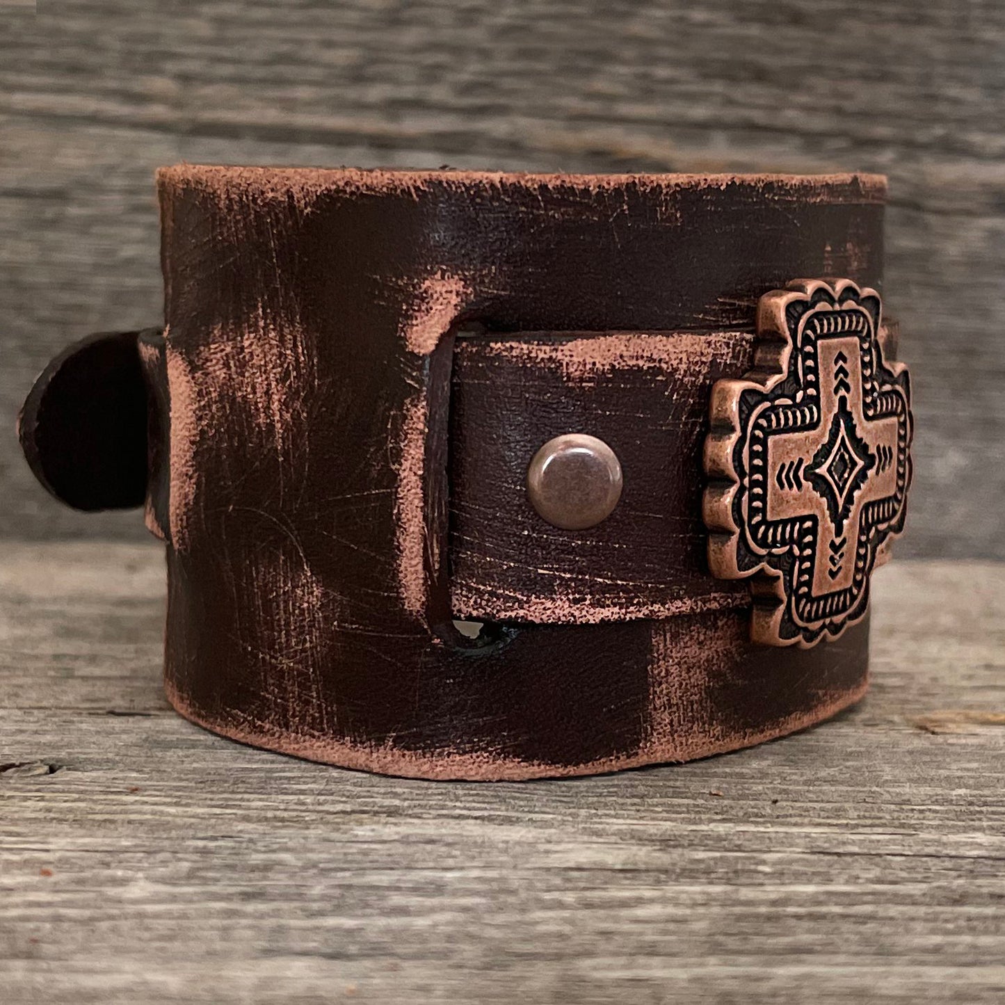 MADE TO ORDER - Caoba Brown and Copper Concho Leather Bracelet