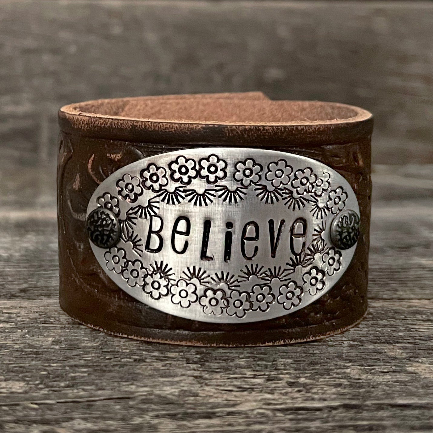 Genuine Tooled Leather Hand Stamped Bracelet | Boho Accessories