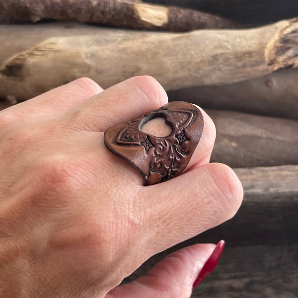 One of a Kind Boho Leather Heart die cut ring | Boho Accessories