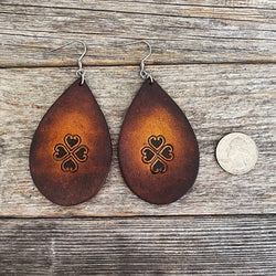MADE TO ORDER - 4 Hearts Big Leather Drop Earrings