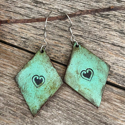 MADE TO ORDER - Rhomboid Leather Heart Earrings