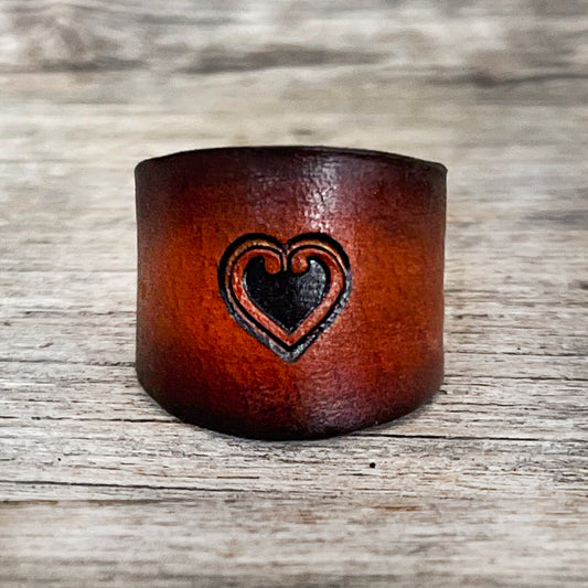 MADE TO ORDER - Genuine Ombre Tooled Heart Leather Ring
